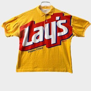 Vintage Lay's Potato Chips Polo Shirt Challenge 93 Mens Large Yellow Spell Out